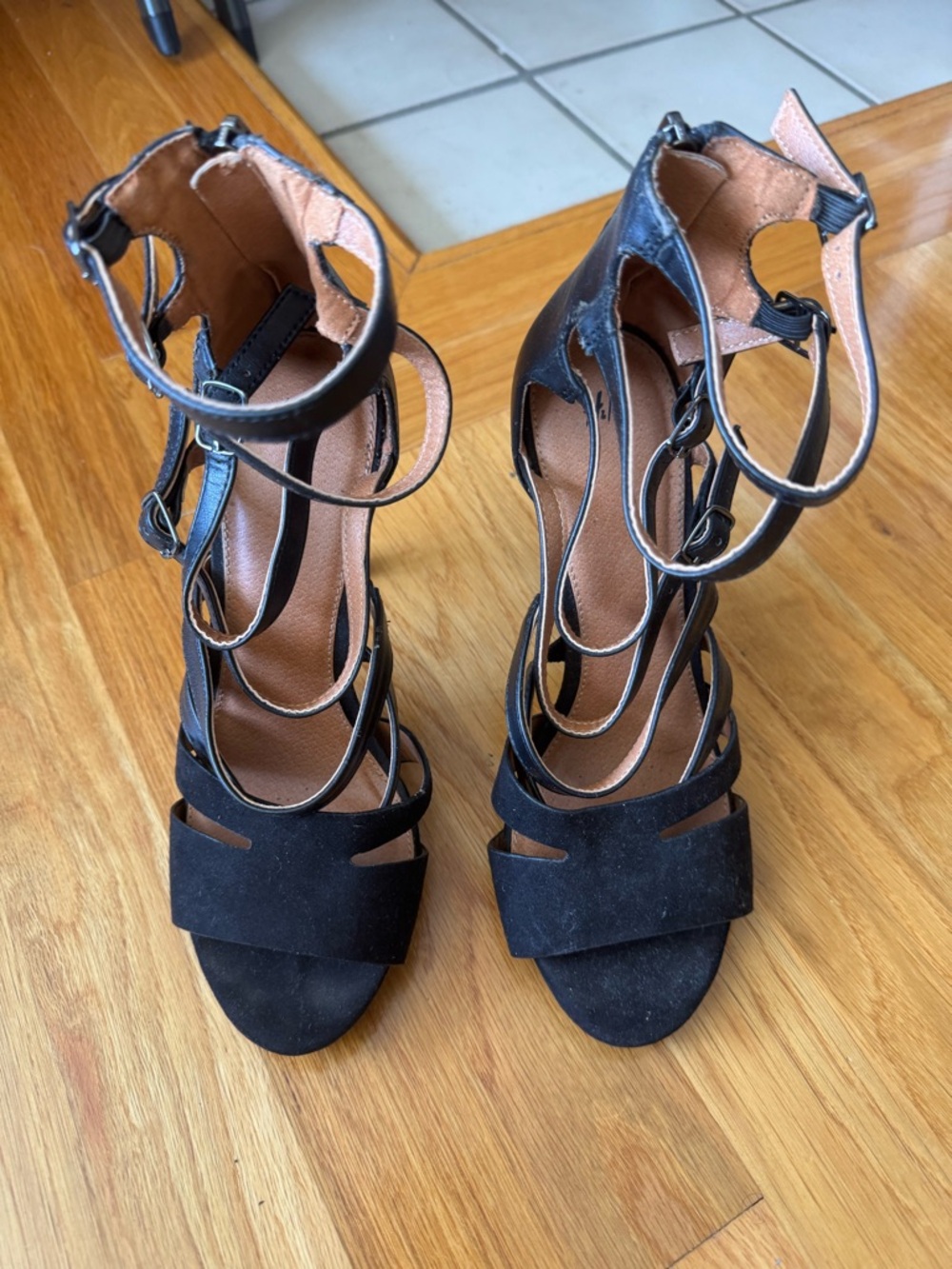 H&M Black Strappy High Heel Sandals, 4.5” tall, Size 38